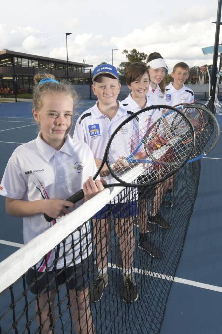 BIG WEEK AHEAD: Young tennis players Tully Lang, Charlie Peacock, Fraser Cook, Isabella Murphy and Fletcher Waters. Picture: NONI HYETT