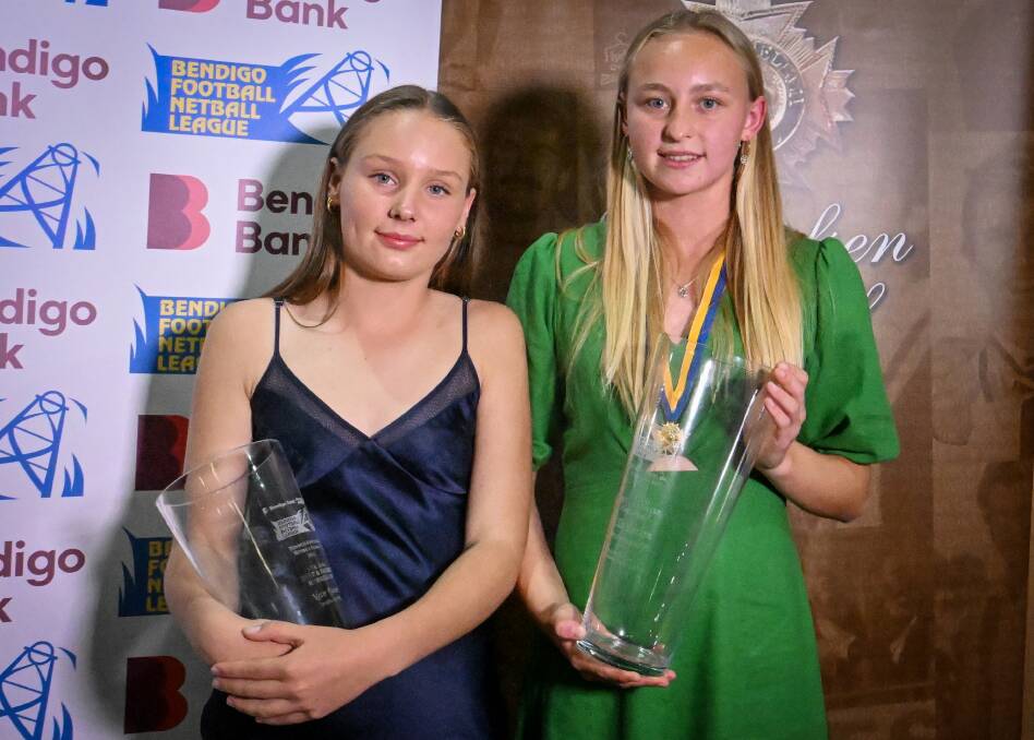 Sandhurst's Neve Pinner and Maryborough's Ella Patten are part of the BFNL 17-and-under representative netball squad. Picture by Darren Howe