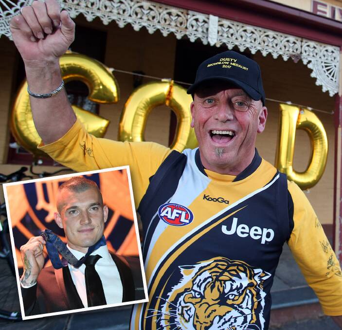 JUBILANT: Campbells Creek's Steve Adamson couldn't be more prouder of Dustin Martin after his Brownlow Medal win on Monday night. Martin is a former Campbells Creek junior. Pictures: GLENN DANIELS and AAP
