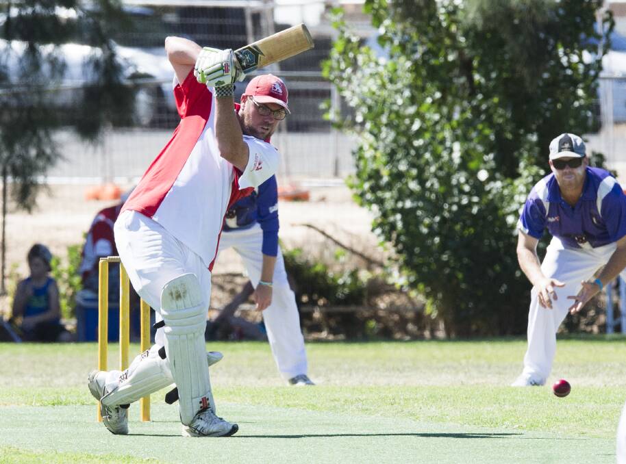 FRONT FOOT: Mandurang's Cain Ladiges plays straight in his innings of 21. Ladiges struck four boundaries during his stay at the crease. Picture: DARREN HOWE