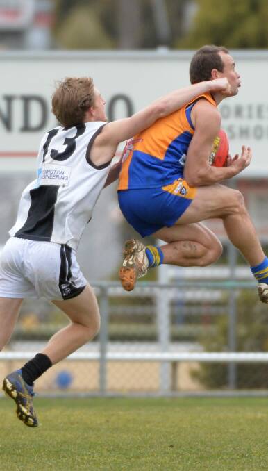 DAY OUT: Golden Square's Corey Jones marking on the lead was a familiar sight against Maryborough at MyJet Oval on Saturday. Picture: GLENN DANIELS