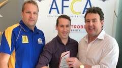 Golden Square's Bernie Haberman (middle) was named the AFLCV Senior Coach of the Year for 2017.