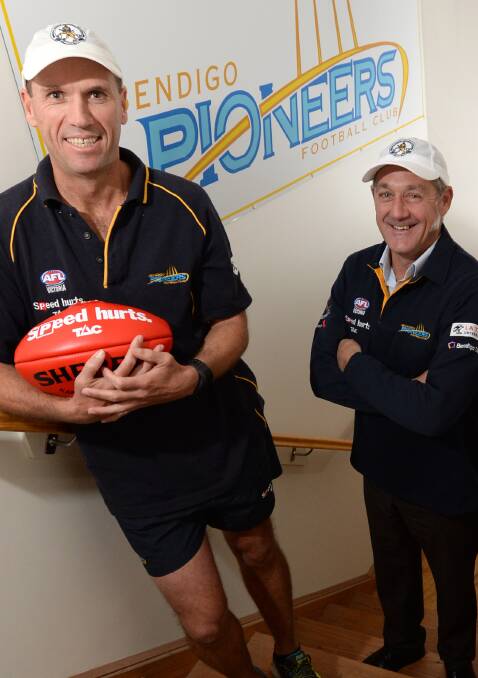 HAPPIER TIMES: Former Bendigo Pioneers coach Brett Henderson and talent manager Steve Sharp pictured in March last year ahead of the 2015 TAC Cup season.