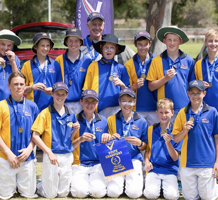 WINNERS ARE GRINNERS: Bendigo South East College's victorious Year 7 boys cricket team that claimed a state title with a nine-run win over Maribyrnong College. Pictures: PETER McROSTIE