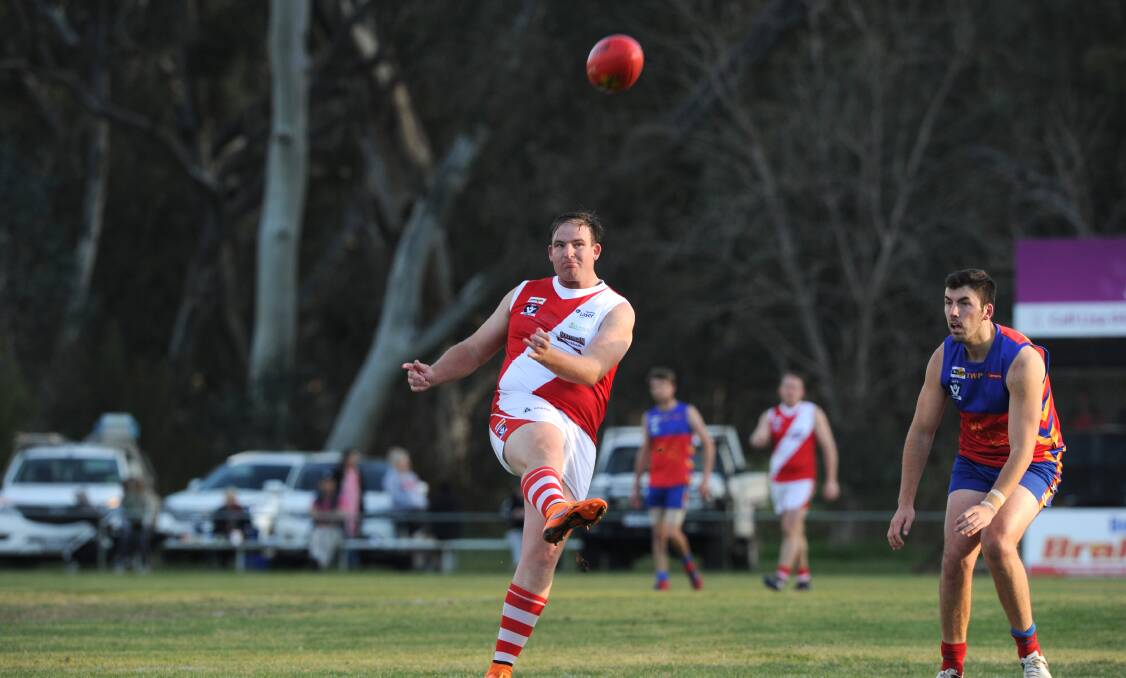 ON TARGET: Bridgewater full-forward Alex Collins is the joint league leading goalkicker with Mitiamo coach Justin Maddern, each with 35. Picture: NONI HYETT