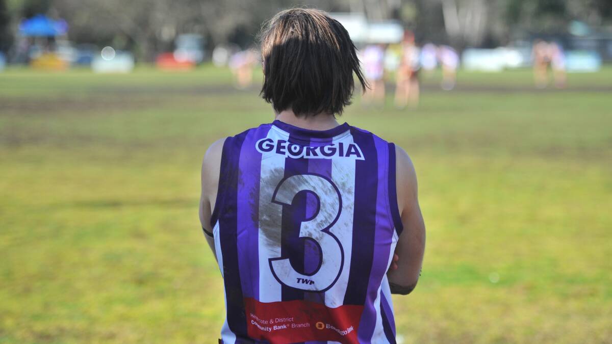 IN MEMORY: Heathcote players carried Georgia Edsall-French's name on the backs of their purple jumpers against Huntly on Saturday.