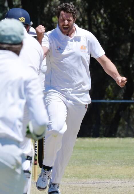 YOU BEAUTY: Strathdale-Maristians' Adrian Pappin celebrates one of his three wickets in Saturday's win over Golden Square at All Seasons Oval. Picture: DARREN HOWE