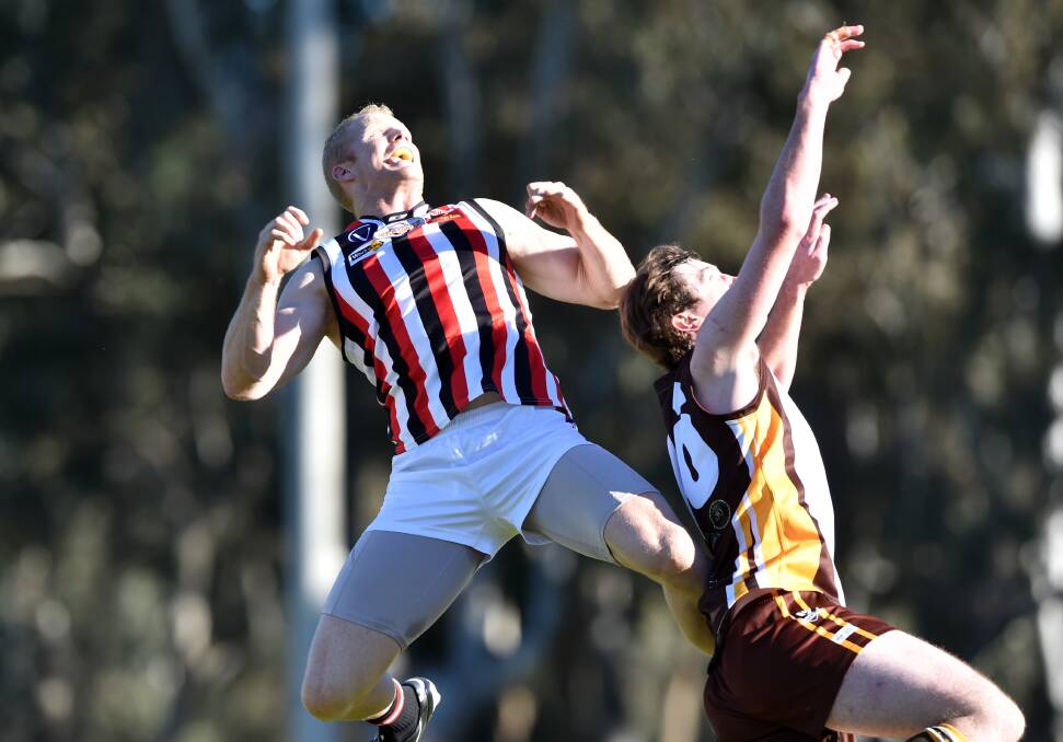 LEAP: Ruckman Daniel Russell, who played a one-off game for Heathcote this year, is returning to the Saints for next season. Picture: GLENN DANIELS
