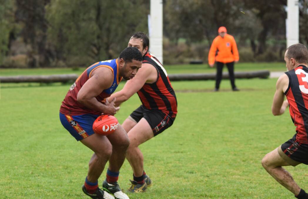 HEATHCOTE-BOUND: David Fevaleaki in action for Hay in the Golden Rivers Football League this year. Picture: GANNAWARRA TIMES