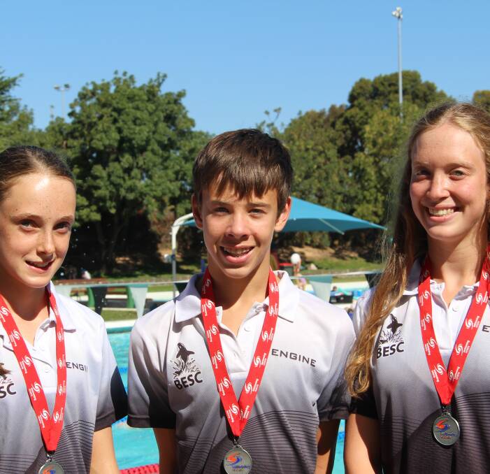 TALENTED TRIO: Bendigo East swimmer Layla Day, Cameron Jordan and Kate Jordan all won silver medals at the Victorian State Sprint Championships last weekend. Picture: CONTRIBUTED