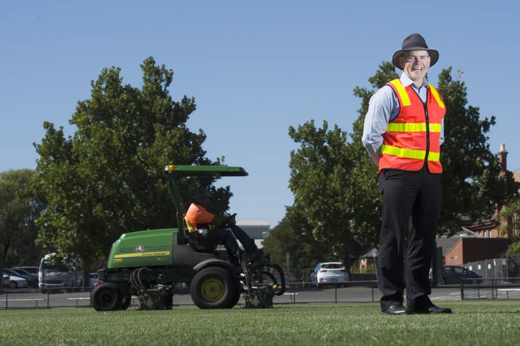 City of Greater Bendigo team leader for sports fields Roger Barbetti at the QEO on Wednesday. Picture: DARREN HOWE