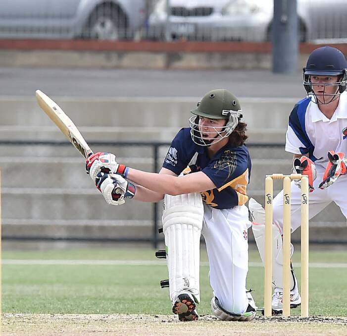 SWEEP SHOT: Bendigo's James Schischka bats during his innings of six in Thursday's under-16 game against Shepparton 2 at the QEO. Bendigo won by 152 runs in a strong performance. Picture: NONI HYETT