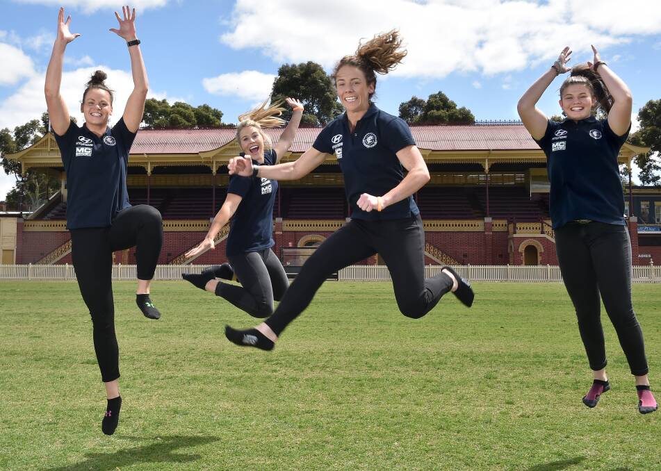PLENTY TO BE EXCITED ABOUT: Carlton's Bendigo recruits Sarah Last, Hayley Trevean, Jessica Kennedy and Bella Ayre. Picture: NONI HYETT