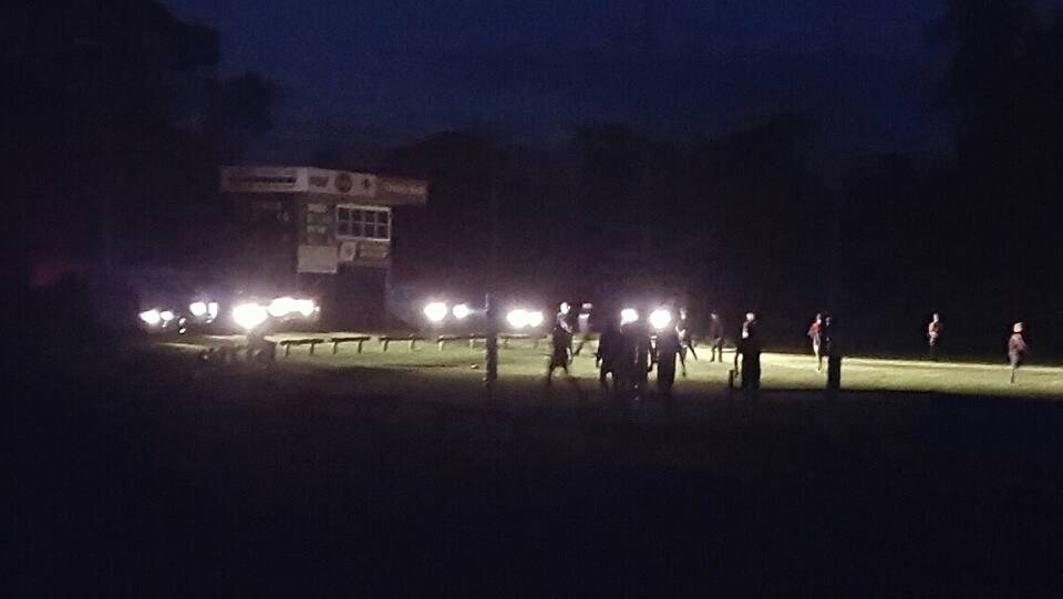 Charlton footballers had to use car headlights to train on Thursday night. Picture: LEANNE GRETGRIX