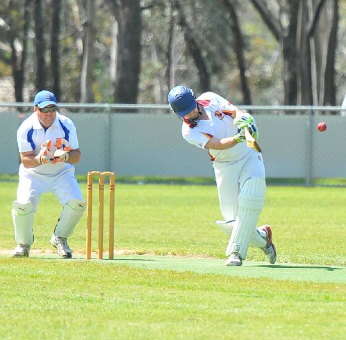 WHACK: Leigh Draper top scored with 36 for Maiden Gully against Marong on Saturday. The Panthers have the upper hand after day one. Picture: LUKE WEST