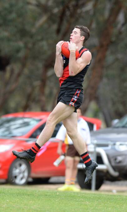 ON THE LEAD: Joel Helman played a leading role in Leitchville-Gunbower's 46-point victory over Colbinabbin in the HDFL second semi-final on Saturday.