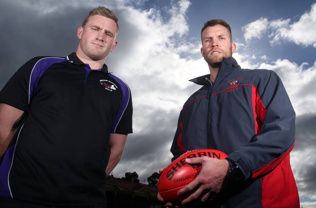 GRAND BATTLE AWAITS: Birchip-Watchem's Danny Jones and Wycheproof-Narraport coach Julian Bull. The Bulls and Demons will vie for the North Central league flag on Saturday at Boort from 2.30pm. Picture: GLENN DANIELS