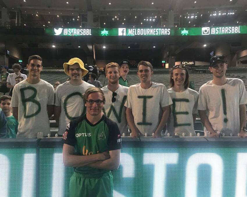 WELL DONE, MATE: Ben Welch, Michael Whiting, Jeremy Hancock, Matt Fitzgerald, Zebb Murrell and Braedyn Woodhatch support Liam Bowe on Tuesday at the MCG.