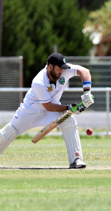 DETERMINED: Huntly-North Epsom's Brodie McRae batted for 158 balls in making 50 against Sandhurst on Saturday. The Power were all out for 222. Picture: GLENN DANIELS