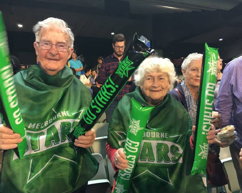 WHAT A NIGHT: Liam Bowe's grandparents Jack and Cath Bowe were among 45 friends and family to watch his Melbourne Stars' debut at the MCG.