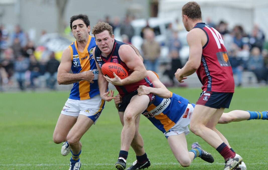 FIERCEST OF FOES: Sandhurst and Golden Square do battle in the 2016 grand final. The Dragons won by 32 points, having lost the previous two grand finals to Strathfieldsaye.