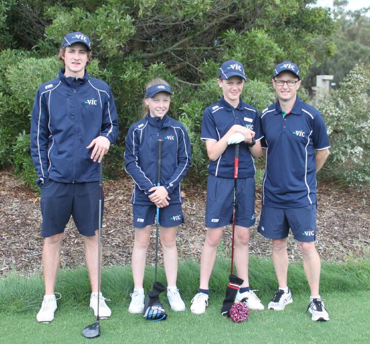 TEE TIME: Bendigo golfers Jarrett Miles, Jazy Roberts, Morten Hafkamp and under-12 manager Todd Canobie ahead of the Pacific School games being held in Adelaide. Picture: CONTRIBUTED