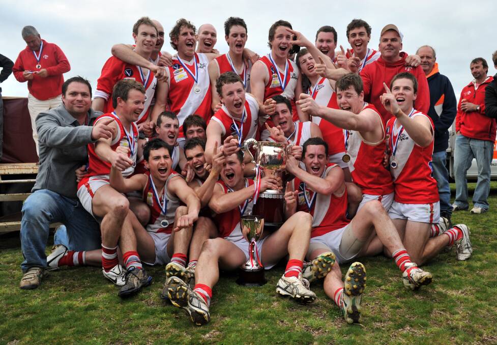 DOMINANT: The Bridgewater team that thumped Calivil United by 115 points in the 2010 grand final. It was the first of what has become seven premierships in a row, with a chance to add another on Saturday, also against the Demons.