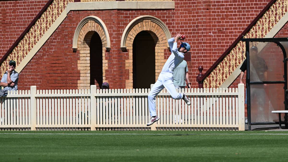 James Vlaeminck takes his spectacular catch on the boundary for the Suns. Picture by Enzo Tomasiello