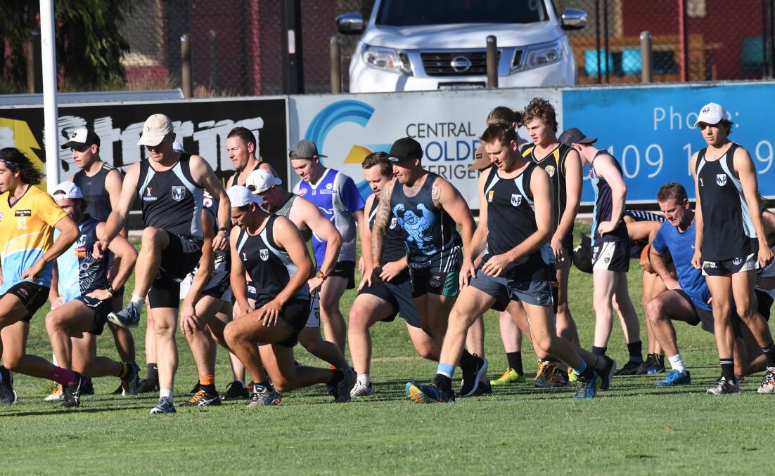 BUILDING UP: Eaglehawk trains at Canterbury Park on Wednesday night. The Hawks play their first practice match on March 17 at Seymour.
