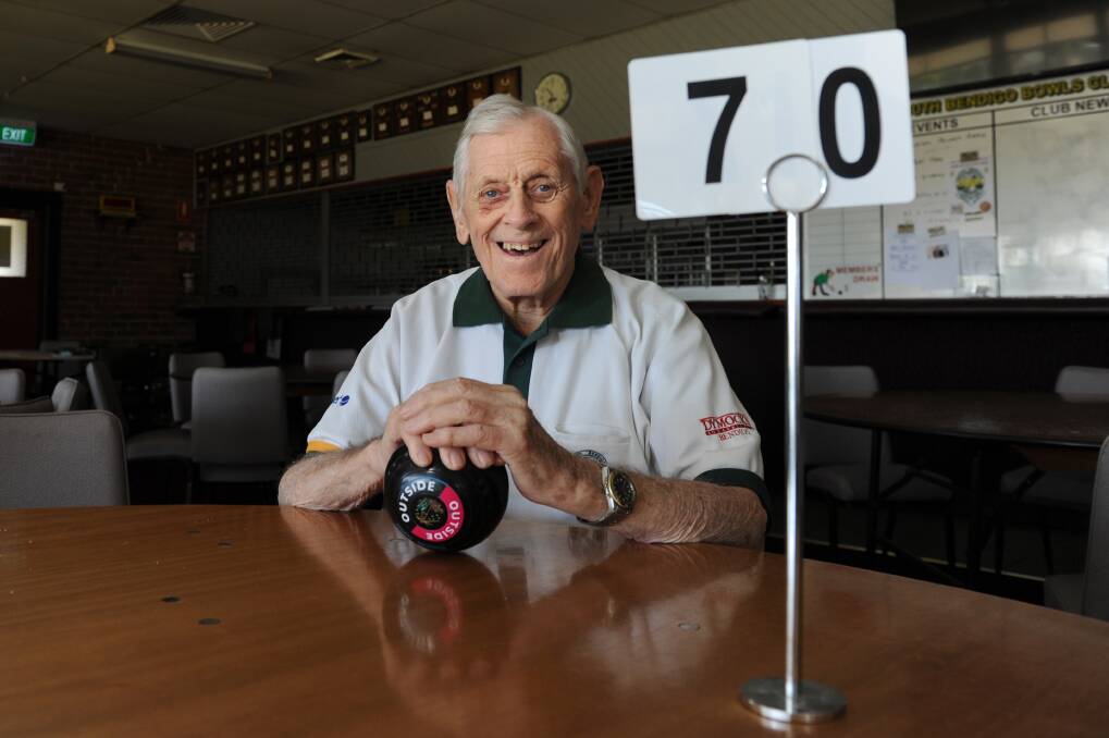 Harry Buckell, 90, is this year celebrating 70 years as a member of South Bendigo Bowling Club. Picture: NONI HYETT