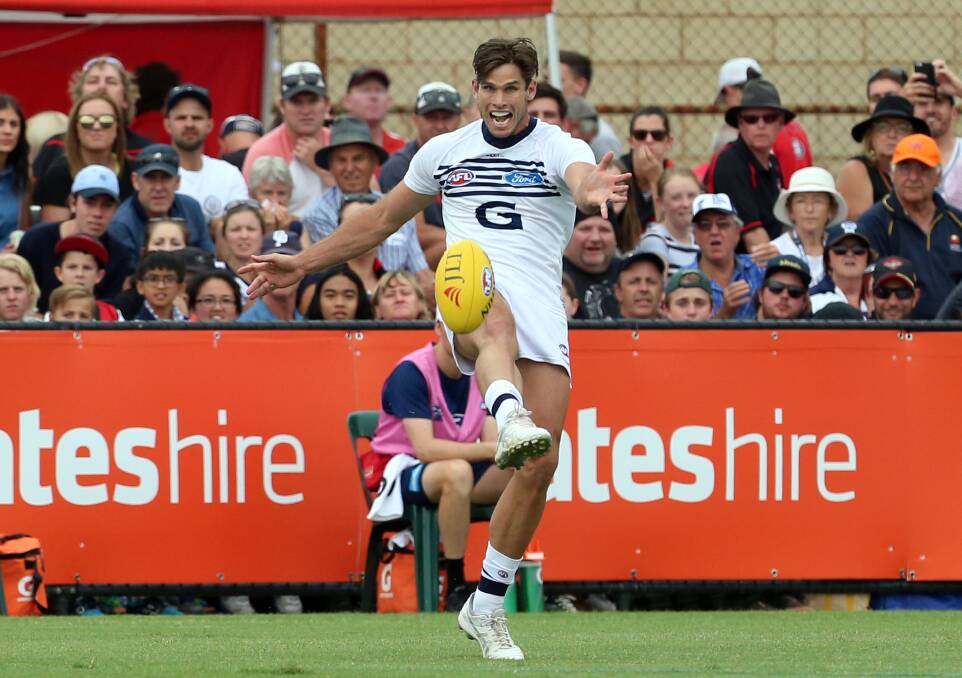 IMPOSING: Geelong's Tom Hawkins kicked four goals, all in the third quarter as the Cats charged back into the contest in Bendigo. Picture: GLENN DANIELS