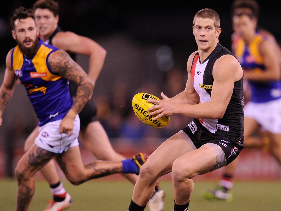 SMOOTH-MOVER: Nick Dal Santo during one of his 260 games for St Kilda against West Coast in 2013 at Etihad Stadium. Picture: GETTY IMAGES