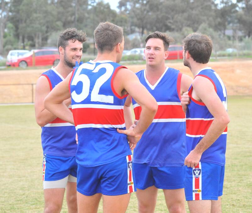 DEEP DISCUSSION: Pyramid Hill won its third game in a row with a 99-point demolition of Maiden Gully YCW Eagles on Saturday. Picture: ADAM BOURKE