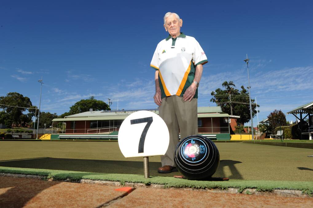 Harry Buckell, 90, is this year celebrating 70 years as a member of South Bendigo Bowling Club. Picture: NONI HYETT