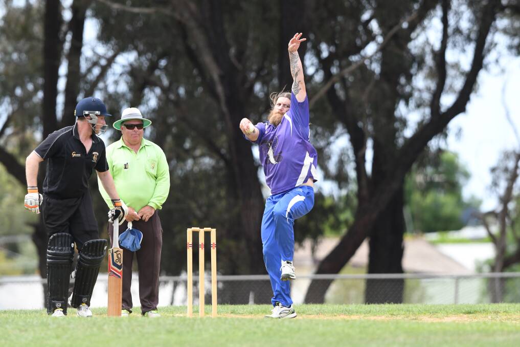 EFFORT: Golden Gully's Josh Hutchinson bowls against United on Saturday. The reigning premier Cobras recorded their first win of the season with a 25-run victory at California Gully. The Cobras answered United's 8-167 with 9-192. Picture: NONI HYETT