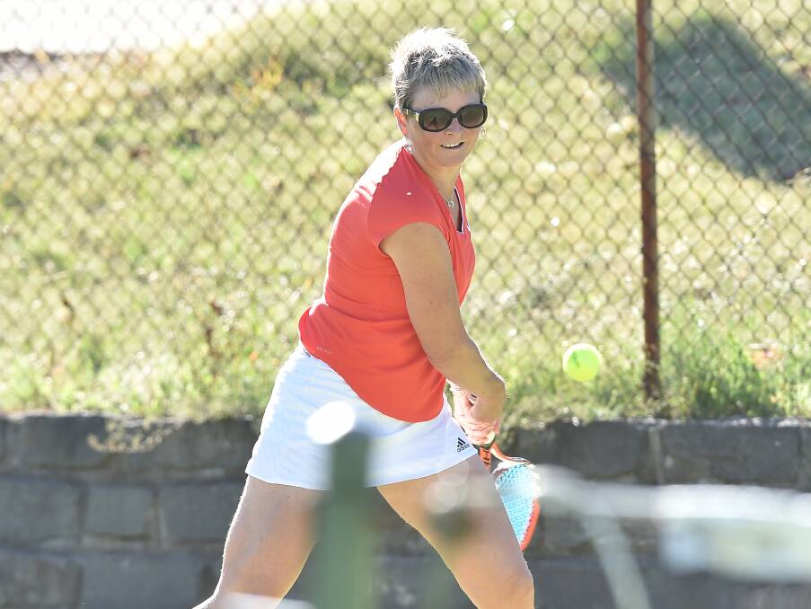 VICTORY: Epsom's Heather Robbins plays a backhand during Friday's win over Spring Gully Butterflies.