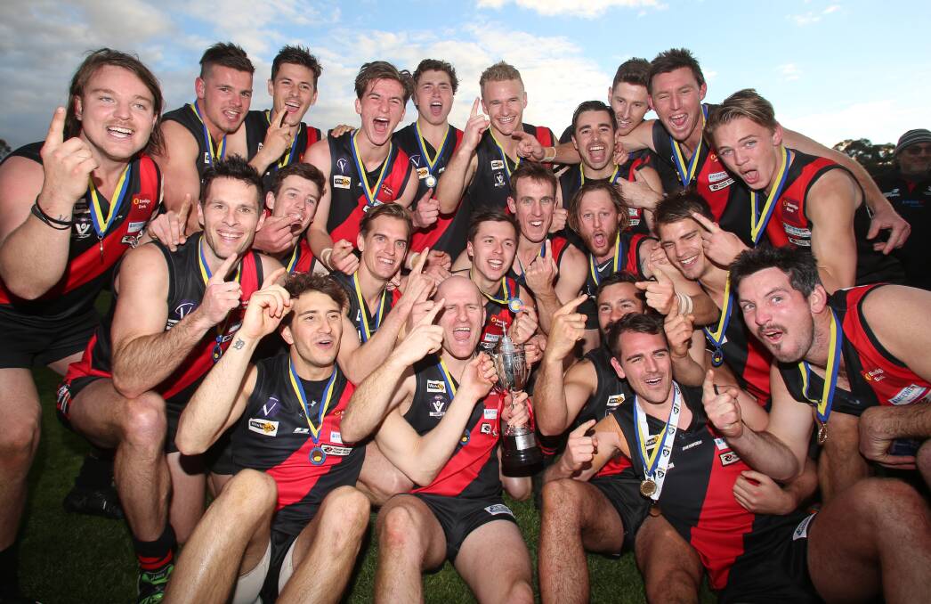 BOMBS AWAY: Leitchville-Gunbower's premiership team. The Bombers won their first flag since 1995 last weekend. Picture: GLENN DANIELS