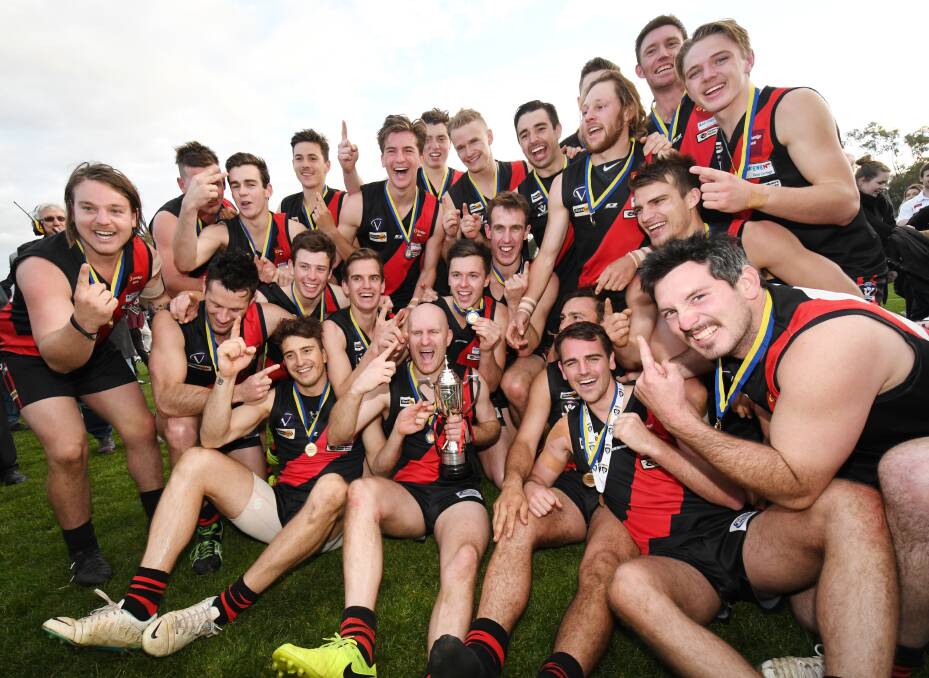DROUGHT-BREAKERS: Leitchville-Gunbower's first premiership team since 1995 following Saturday's 26-point grand final win over North Bendigo. Picture: DARREN HOWE