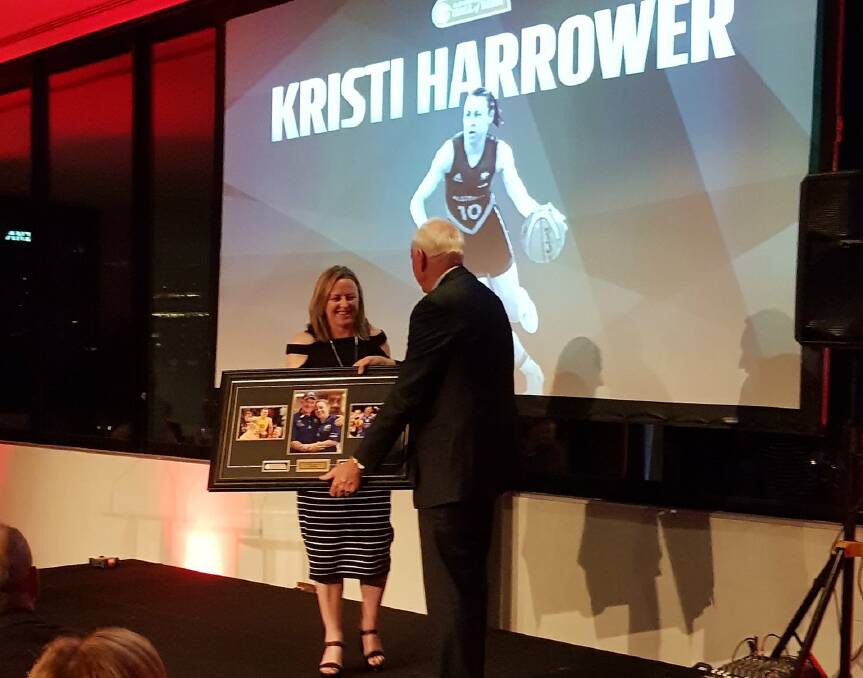 RECOGNITION: Kristi Harrower on stage at her Basketball Australia Hall of Fame induction in Melbourne. Picture: BASKETBALL AUSTRALIA