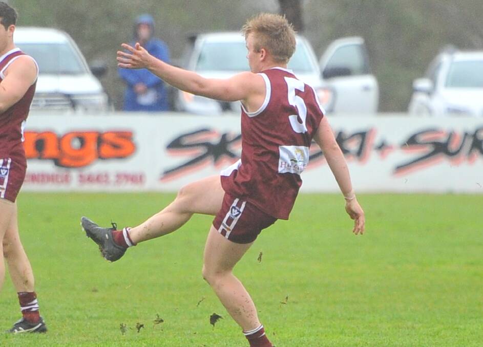 Sam Kennedy kicked three goals for Newbridge against Pyramid Hill in round one this year. The Maroons recovered from a 27-point half-time deficit.