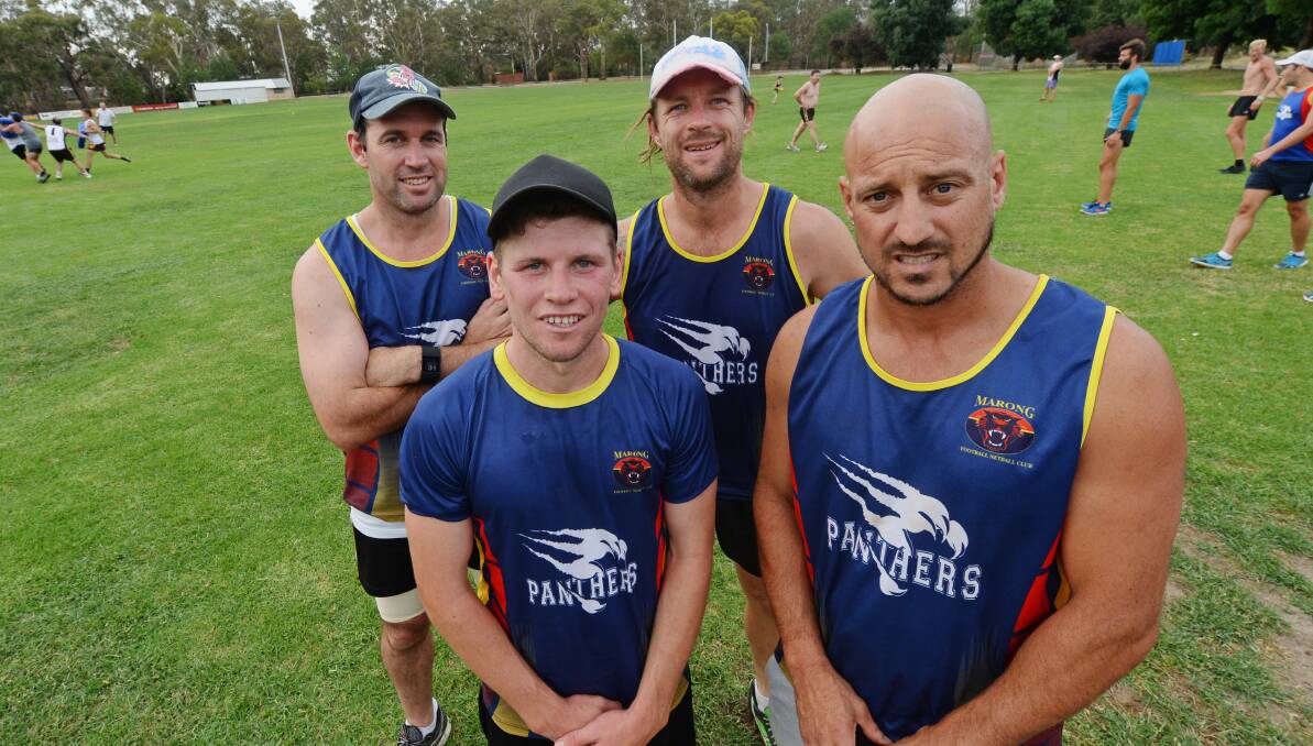 BUILDING UP FOR 2016: Marong recruits Lance Brown and Josh Gitsham (back) with Justin Bateson and coach Damien Lock. Picture: DARREN HOWE