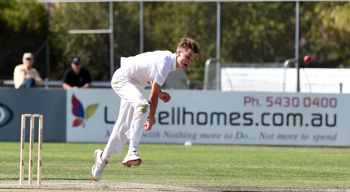 SEARING PACE: Strathfieldsaye's Xavier Crone bowls in last season's Bendigo District Cricket Association first XI grand final against Strathdale-Maristians at Dower Park.