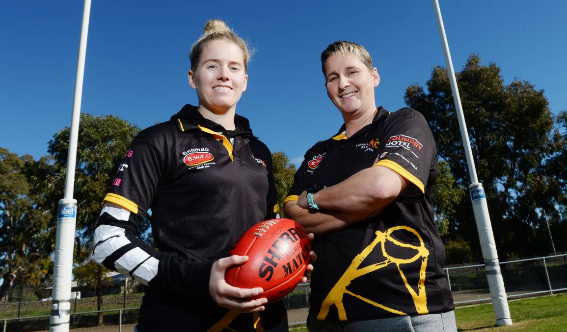 STALWARTS: Sarah Baldwin and coach Cherie O'Neill have been part of the Bendigo Thunder since its 2011 formation. The club plays game 100 on Sunday. Picture: DARREN HOWE