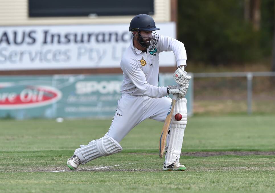 DEFENCE: Josh Collinson's 22 was the only double-figure score in Huntly-North Epsom's second innings against Sandhurst on Saturday. Picture: GLENN DANIELS