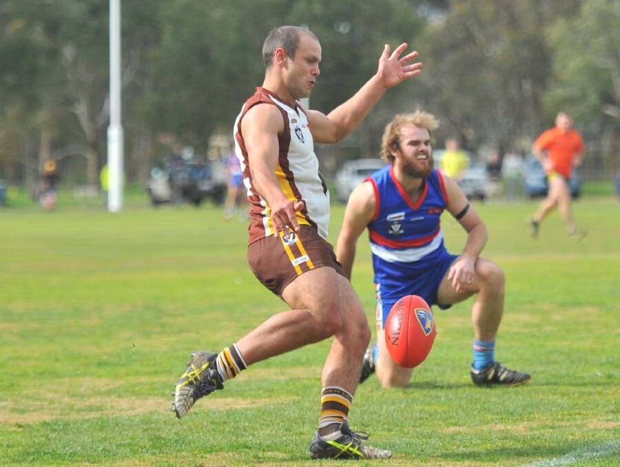 SEASON OVER: Jacob Greenwood kicked three goals for Huntly in the Hawks' preliminary final defeat to North Bendigo at Elmore.