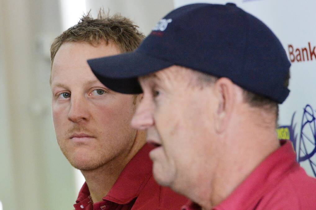 READY TO RUMBLE: Sandhurst captain Blair Holmes and coach Wayne Primmer at Wednesday's grand final press conference. The Dragons clash with Golden Square on Saturday. Picture: DARREN HOWE