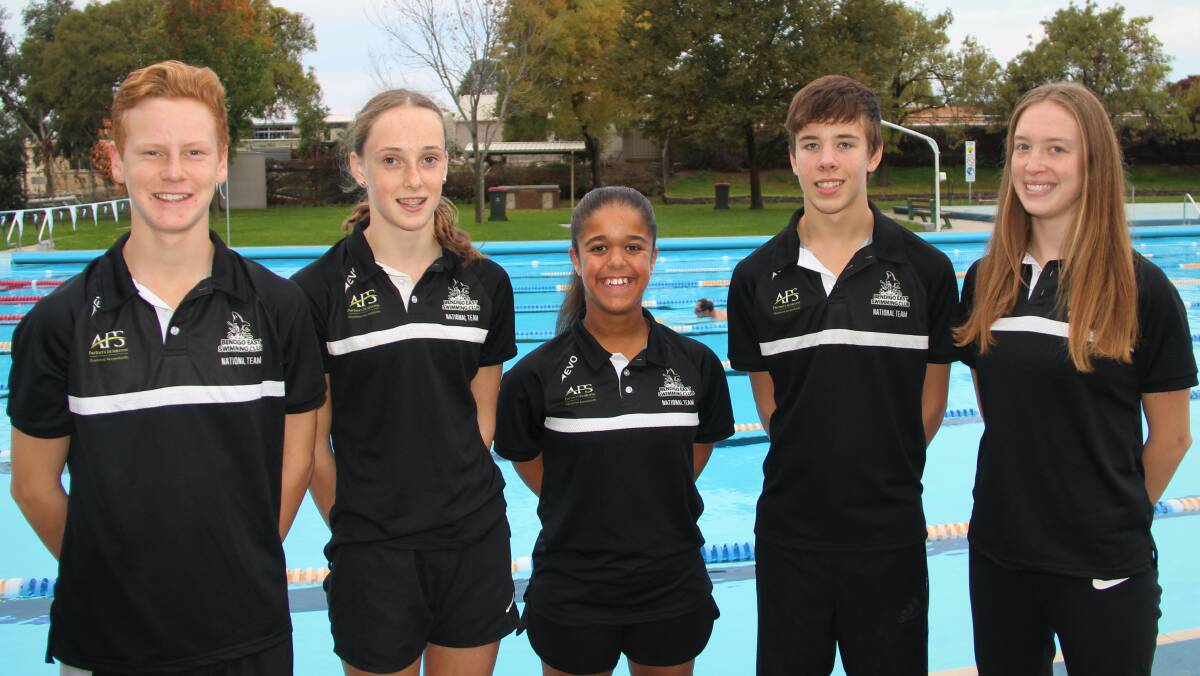 TALENTED: Bendigo East Swimming Club members James Kealy, Layla Day, Katerina Pizzo, Cameron Jordan and Kate Jordan. Picture: CONTRIBUTED