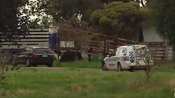Police at the scene on a farm in Bamawm, south of Echuca. Photo: Twitter/7NewsMelb

