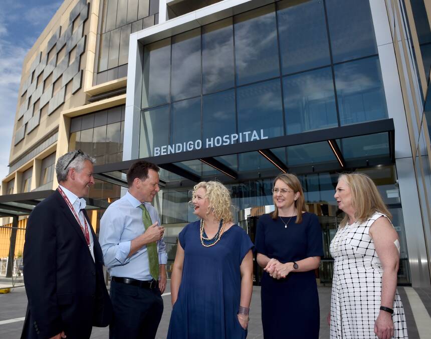 GOOD HEALTH: Health Minister Jill Hennessy [centre] tours the new Bendigo hospital 'technically complete' ahead of schedule. Picture: NONI HYETT