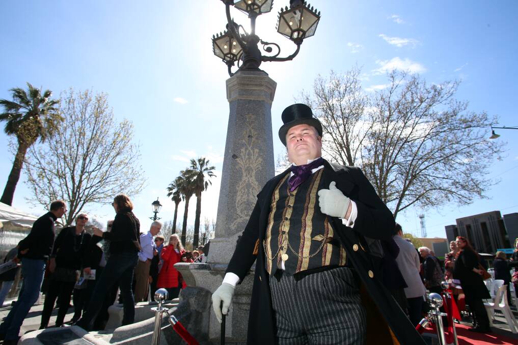 DRESSED THE BEST: Darren Wright whips out his 1880s attire for the unveiling of the restored Vahland Drinking Fountain – first built in 1880 but lost since 1906. Picture: GLENN DANIELS